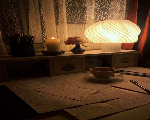 Quiet evening home desk setup