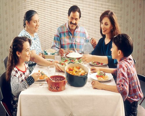 Calm family dinner at home